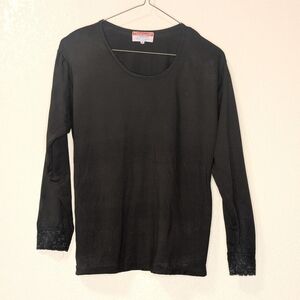 Vintage Thermasilk Top With Lace Cuffs And Drawstring Waist